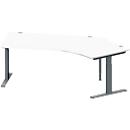 Schäfer Shop Genius Winkelschreibtisch MODENA FLEX, 135° Winkel rechts, T-Fuß Rechteckrohr, B 2165 x T 800/800 x H 650-850 mm, weiß/anthrazit