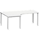 Schäfer Shop Genius Winkelschreibtisch MODENA FLEX 90°, Ansatz links, 4-Fuß-Quadratrohr, B 2000 mm, lichtgrau