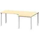 Schäfer Shop Genius Winkelschreibtisch MODENA FLEX 90°, Ansatz rechts, 4-Fuß-Quadratrohr, B 2000 mm, ahorn/weiß