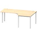 Schäfer Shop Genius Winkelschreibtisch MODENA FLEX 90°, Ansatz rechts, einseitig, verkürzte Seitenteile, 4-Fuß-Rundrohr, Ahorn-Dekor 