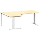 Schäfer Shop Genius Winkelschreibtisch MODENA FLEX 90°, C-Fuß-Rechteckrohr, B 2000 mm, Ansatz links, Ahorn/weißalu