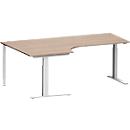 Schäfer Shop Genius Winkelschreibtisch MODENA FLEX 90°, C-Fuß-Rechteckrohr, B 2000 mm, Ansatz links, Eiche-Dekor/weißalu