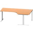 Schäfer Shop Genius Winkelschreibtisch MODENA FLEX 90°, T-Fuß-Rechteckrohr, B 2000 mm, Ansatz rechts, Buche/weißalu 