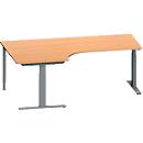 Schäfer Shop Genius Winkelschreibtisch MODENA FLEX, 90° Winkel links, T-Fuß Rechteckrohr, B 2000 x T 1200/800 x H 650-850 mm, Buche/anthrazit
