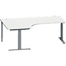 Schäfer Shop Genius Winkelschreibtisch MODENA FLEX, 90° Winkel links, T-Fuß Rechteckrohr, B 2000 x T 1200/800 x H 650-850 mm, lichtgrau/anthrazit