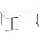 Schäfer Shop Genius Winkelschreibtisch MODENA FLEX, 90° Winkel links, T-Fuß Rechteckrohr, B 2000 x T 1200/800 x H 650-850 mm, weiß/anthrazit