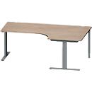 Schäfer Shop Genius Winkelschreibtisch MODENA FLEX, 90° Winkel rechts, T-Fuß Rechteckrohr, B 2000 x T 1200/800 x H 650-850 mm, Eiche/anthrazit