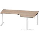 Schäfer Shop Genius Winkelschreibtisch MODENA FLEX, 90° Winkel rechts, T-Fuß Rechteckrohr, B 2000 x T 1200/800 x H 650-850 mm, Eiche/weißalu