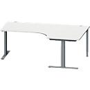 Schäfer Shop Genius Winkelschreibtisch MODENA FLEX, 90° Winkel rechts, T-Fuß Rechteckrohr, B 2000 x T 1200/800 x H 650-850 mm, lichtgrau/anthrazit