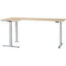 Schäfer Shop Genius Winkelschreibtisch Modena Flex, elektrisch höhenverstellbar, 90° Winkel beidseitig, B 2000 x T 1600 mm, Ahorn/weißaluminium