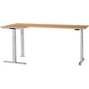 Schäfer Shop Genius Winkelschreibtisch Modena Flex, elektrisch höhenverstellbar, 90° Winkel beidseitig, B 2000 x T 1600 mm, Buche/weißaluminium