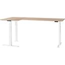 Schäfer Shop Genius Winkelschreibtisch Modena Flex, elektrisch höhenverstellbar, 90° Winkel beidseitig, B 2000 x T 1600 mm, Eiche/weiß