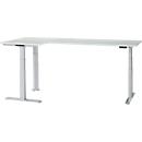 Schäfer Shop Genius Winkelschreibtisch Modena Flex, elektrisch höhenverstellbar, 90° Winkel beidseitig, B 2000 x T 1600 mm, lichtgrau/weißaluminium