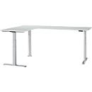 Schäfer Shop Genius Winkelschreibtisch Modena Flex, elektrisch höhenverstellbar, 90° Winkel beidseitig, B 2000 x T 2000 mm, lichtgrau/weißaluminium