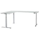Schäfer Shop Genius Winkelschreibtisch Modena Flex, elektrisch höhenverstellbar, 90° Winkel beidseitig, B 2000 x T 2400 mm, lichtgrau/weißaluminium