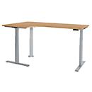 Schäfer Shop Genius Winkelschreibtisch Modena Flex, elektrisch höhenverstellbar, 90° Winkel, T-Fuß, B 2000 mm, Buche/weißalu