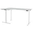 Schäfer Shop Genius Winkelschreibtisch Modena Flex, elektrisch höhenverstellbar, 90° Winkel, T-Fuß, B 2000 mm, lichtgrau/weiß