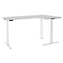 Schäfer Shop Genius Winkelschreibtisch Modena Flex, elektrisch höhenverstellbar, 90° Winkel, T-Fuß, B 2000 mm, lichtgrau/weiß