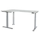 Schäfer Shop Genius Winkelschreibtisch Modena Flex, elektrisch höhenverstellbar, 90° Winkel, T-Fuß, B 2000 mm, lichtgrau/weißalu