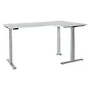 Schäfer Shop Genius Winkelschreibtisch Modena Flex, elektrisch höhenverstellbar, 90° Winkel, T-Fuß, B 2000 mm, lichtgrau/weißalu