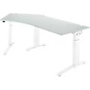 Schäfer Shop Genius Winkelschreibtisch PLANOVA ERGOSTYLE, elektrisch höhenverstellbar, 135° Winkel links, C-Fuß, B 2165 mm, lichtgrau/weiß