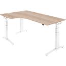 Schäfer Shop Genius Winkelschreibtisch PLANOVA ERGOSTYLE, elektrisch höhenverstellbar, 90° Winkel links, C-Fuß, B 2000 mm, Eiche/weiß