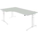 Schäfer Shop Genius Winkelschreibtisch PLANOVA ERGOSTYLE, elektrisch höhenverstellbar, 90° Winkel links, C-Fuß, B 2000 mm, lichtgrau/weiß