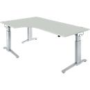 Schäfer Shop Genius Winkelschreibtisch PLANOVA ERGOSTYLE, elektrisch höhenverstellbar, 90° Winkel links, C-Fuß, B 2000 mm, lichtgrau/weißalu