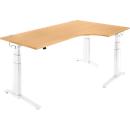 Schäfer Shop Genius Winkelschreibtisch PLANOVA ERGOSTYLE, elektrisch höhenverstellbar, 90° Winkel rechts, C-Fuß, B 2000 mm, Buche/weiß