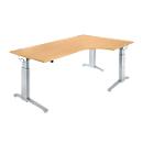 Schäfer Shop Genius Winkelschreibtisch PLANOVA ERGOSTYLE, elektrisch höhenverstellbar, 90° Winkel rechts, C-Fuß, B 2000 mm, Buche/weißalu