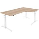 Schäfer Shop Genius Winkelschreibtisch PLANOVA ERGOSTYLE, elektrisch höhenverstellbar, 90° Winkel rechts, C-Fuß, B 2000 mm, Eiche/weiß