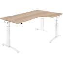 Schäfer Shop Genius Winkelschreibtisch PLANOVA ERGOSTYLE, elektrisch höhenverstellbar, 90° Winkel rechts, C-Fuß, B 2000 mm, Eiche/weiß
