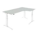 Schäfer Shop Genius Winkelschreibtisch PLANOVA ERGOSTYLE, elektrisch höhenverstellbar, 90° Winkel rechts, C-Fuß, B 2000 mm, lichtgrau/weiß