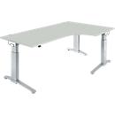 Schäfer Shop Genius Winkelschreibtisch PLANOVA ERGOSTYLE, elektrisch höhenverstellbar, 90° Winkel rechts, C-Fuß, B 2000 mm, lichtgrau/weißalu