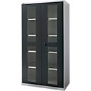 Schäfer Shop Genius zware werkkast FS, plaatstaal, met kijkvenster, B 1055 x D 520 x H 1950 mm, 5 OH, blank aluminiumkleurig/antracietgrijs, tot 1000 kg