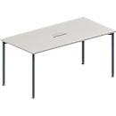 Schäfer Shop Mesa de conferencias Genius, conexión de 3 vías, rectangular, tubo redondo de 4 patas, An 1600 x F 800 x Al 720-840 mm, aluminio gris claro/blanco