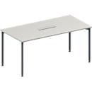 Schäfer Shop Mesa de conferencias Genius, conexión de 6 vías, rectangular, tubo redondo de 4 patas, An 1600 x F 800 x Al 720-840 mm, aluminio gris claro/blanco