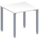 Schäfer Shop Mesa de conferencias Genius MODENA FLEX, cuadrada, tubo cuadrado de 4 patas, An 800 x P 800 x Al 720-840 mm, aluminio blanco/blanco RAL 9006