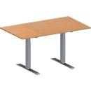 Schäfer Shop Mesa de conferencias Genius MODENA FLEX, rectangular, tubo rectangular con patas en T, ancho 1400 x fondo 800 x alto 650-850 mm, haya/aluminio blanco RAL 9006