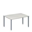 Schäfer Shop Mesa de conferencias Genius MODENA FLEX, tonel, tubo cuadrado de 4 patas, An 1400 x Pr 1000/800 x Al 720-840 mm, aluminio gris claro/blanco RAL 9006