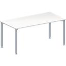 Schäfer Shop Mesa de conferencias Genius, rectangular, tubo redondo de 4 patas, An 1600 x F 800 x Al 720-840 mm, aluminio blanco/blanco RAL 9006