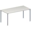 Schäfer Shop Mesa de conferencias Genius, rectangular, tubo redondo de 4 patas, An 1600 x F 800 x Al 720-840 mm, aluminio gris claro/blanco RAL 9006