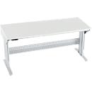 Schäfer Shop Pure Arbeitstisch AST31, elektrisch höhenverstellbar, Melaminplatte, T-Fuß, bis 400 kg, B 2000 x T 800 x H 725-1155 mm, weißaluminium/lichtgrau