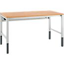 Schäfer Shop Pure Arbeitstisch AST31, manuell höhenverstellbar, Multiplex-Platte, 4-Fuß, bis 500 kg, B 1500 x T 800 x H 805-1035 mm, lichtgrau/Buche