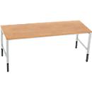 Schäfer Shop Pure Arbeitstisch AST31, manuell höhenverstellbar, Multiplex-Platte, 4-Fuß, bis 500 kg, B 2000 x T 800 x H 805-1035 mm, lichtgrau/Buche