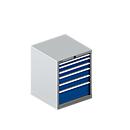 Schäfer Shop Pure armoire à tiroirs 27-27, 6 tiroirs, jusqu'à 200 kg, L 564 x P 572 x H 700 mm, bleu gentiane / aluminium blanc