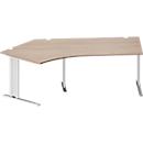 Schäfer Shop Pure Bureau d'angle PLANOVA BASIC, angle 135° gauche, pied en C, L 2165 x P 800/800 x H 717 mm, chêne/alu blanc + passage de câbles