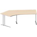 Schäfer Shop Pure Bureau d'angle PLANOVA BASIC, angle 135° gauche, pied en C, L 2165 x P 800/800 x H 717 mm, érable/alu blanc + passage de câbles