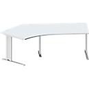 Schäfer Shop Pure Bureau d'angle PLANOVA BASIC, angle 135° gauche, pied en C, L 2165 x P 800/800 x H 717 mm, gris clair/alu blanc + passage de câbles