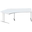 Schäfer Shop Pure Bureau d'angle PLANOVA BASIC, angle 135° gauche, pied en C, L 2165 x P 800/800 x H 717 mm, gris clair/blanc + passage de câbles